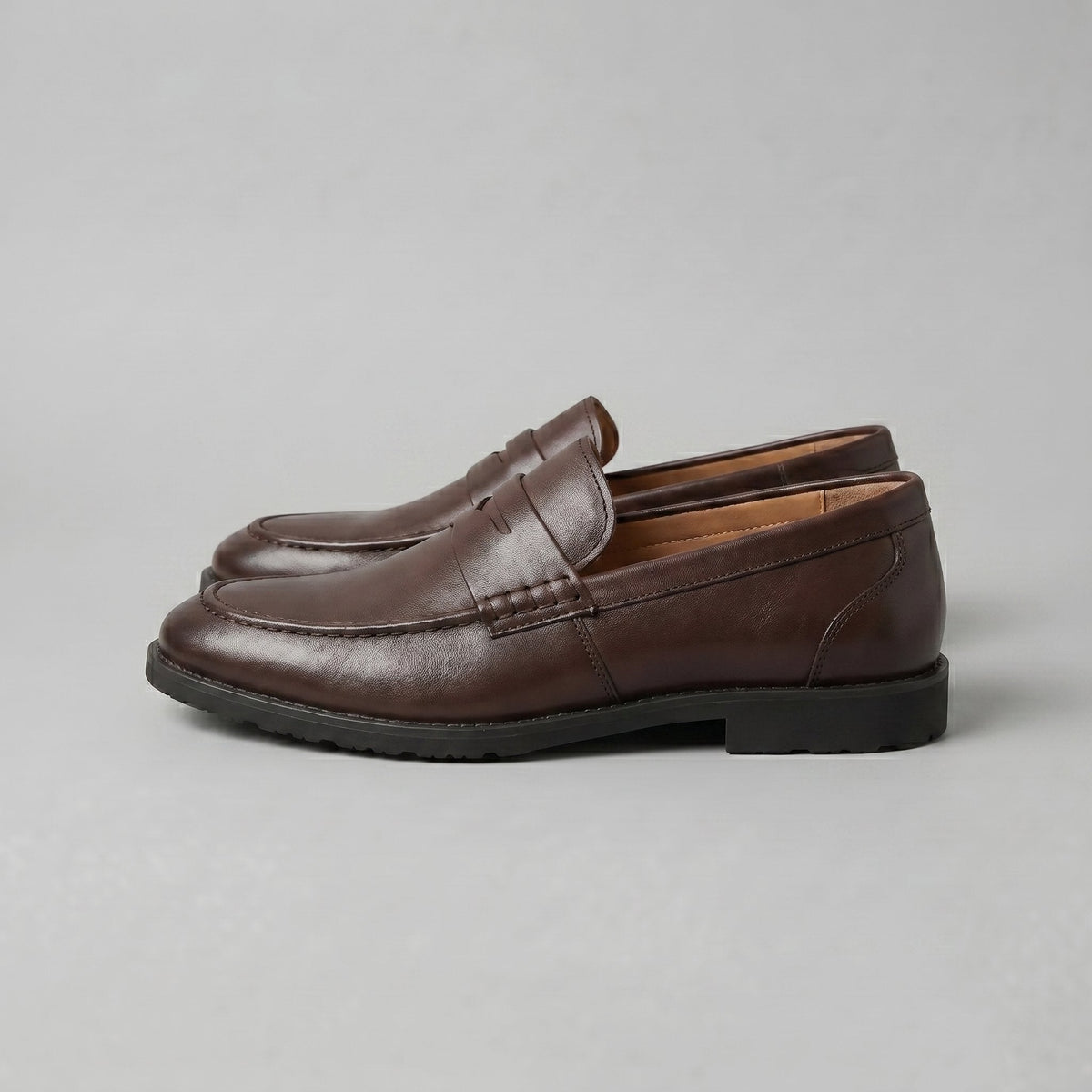 Men's Leather-Look Penny Loafers with Rubber Sole Front