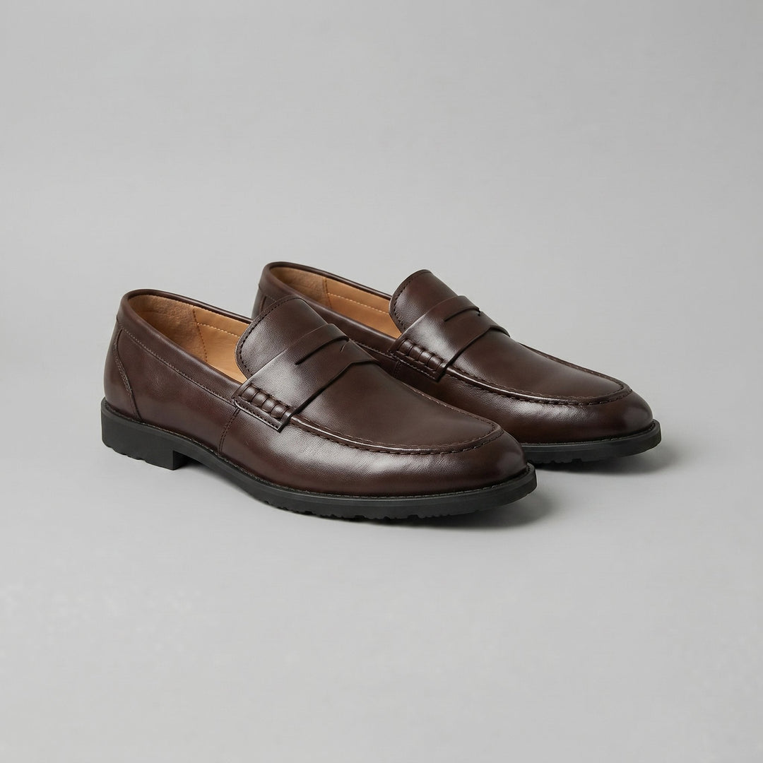 Men's Leather-Look Penny Loafers with Rubber Sole Hero
