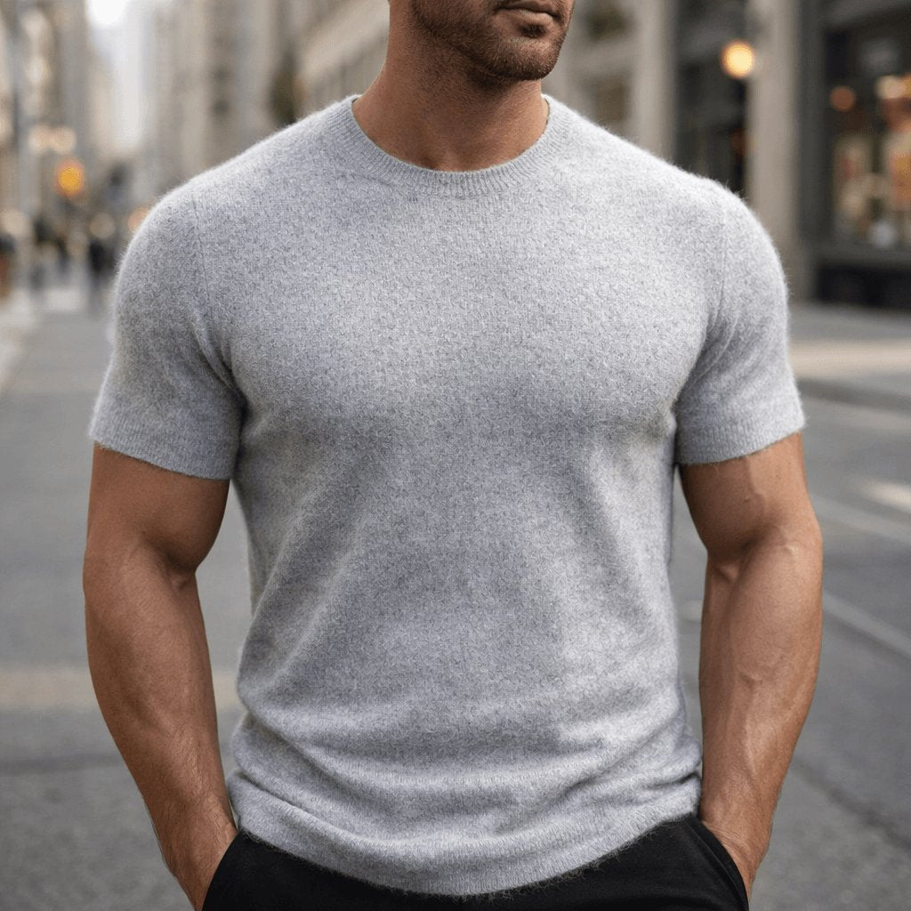 Men's Lightweight Knit Short Sleeve Tee Close Up