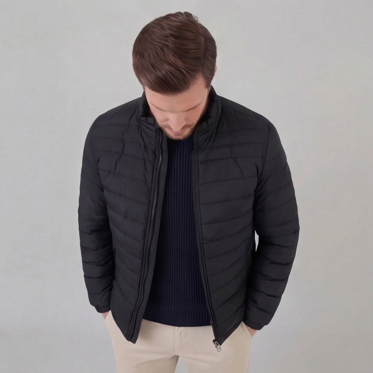 Men's Lightweight Puffer Spring Jacket with Quilted Finish Back