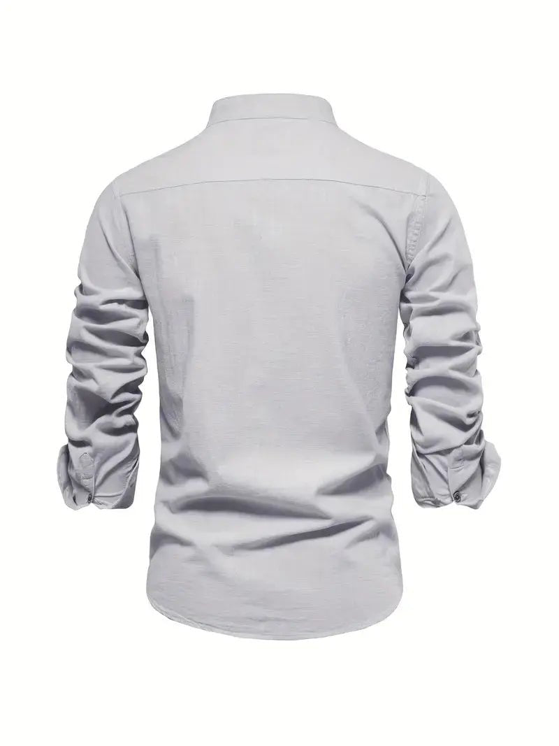 Men's Linen Shirt | Long Sleeves with Stand Collar Alternate