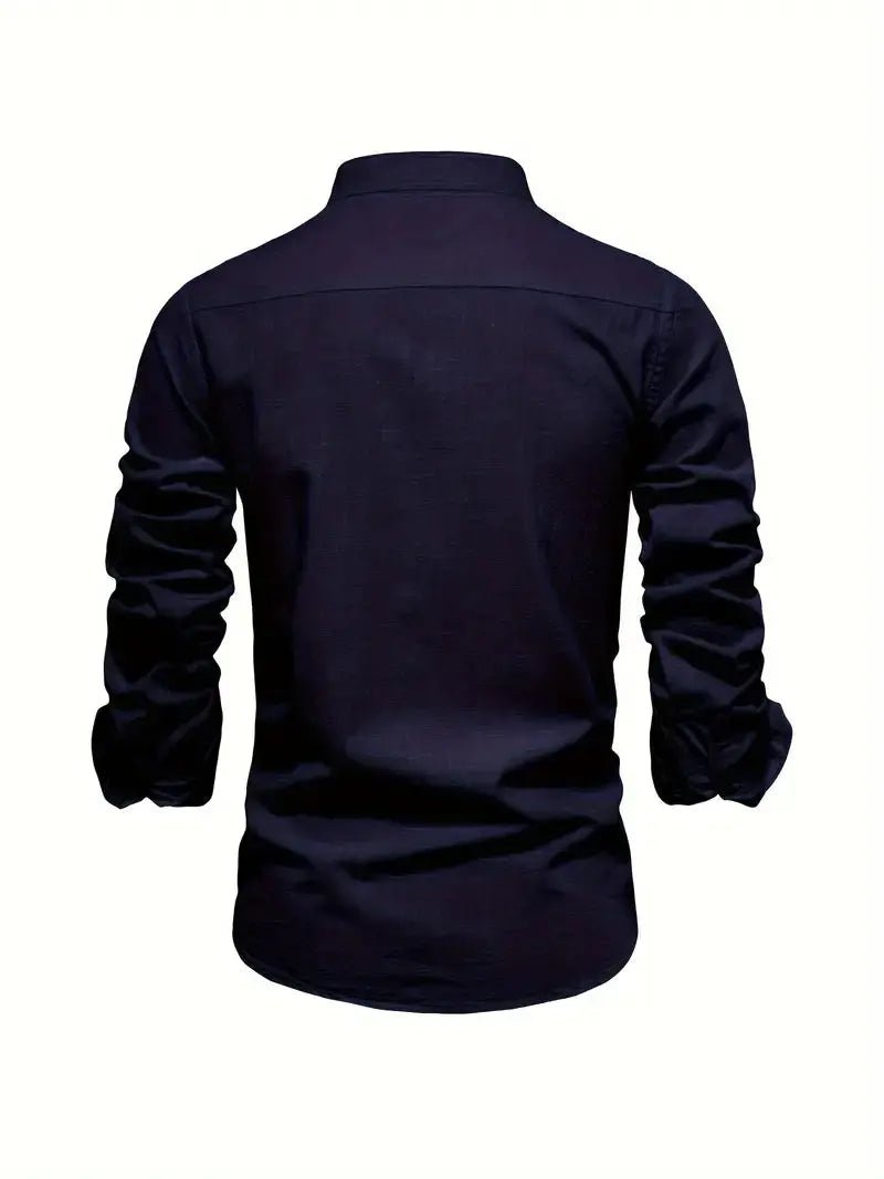 Men's Linen Shirt | Long Sleeves with Stand Collar Angle