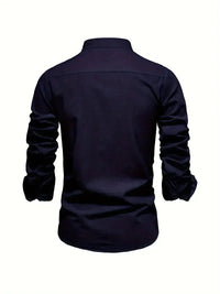 Men's Linen Shirt | Long Sleeves with Stand Collar Angle