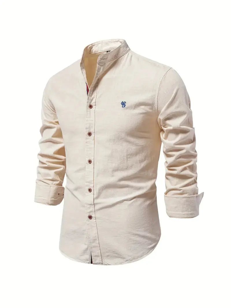 Men's Linen Shirt | Long Sleeves with Stand Collar Back