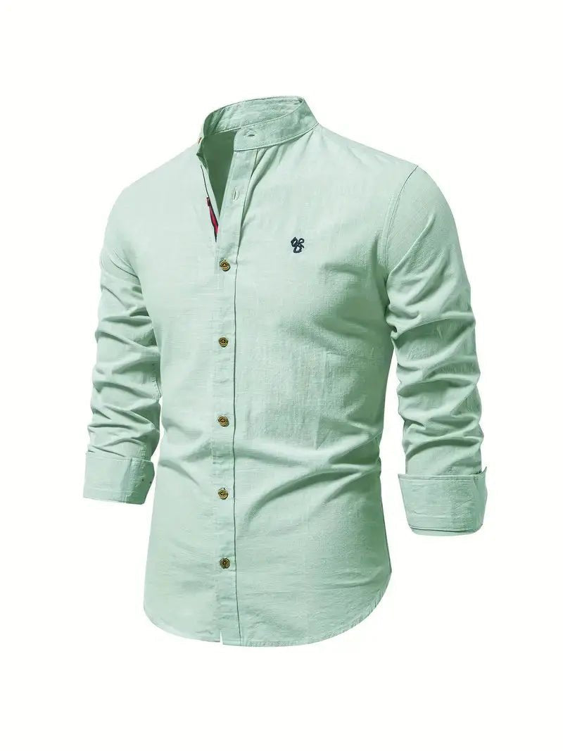 Men's Linen Shirt | Long Sleeves with Stand Collar Detail