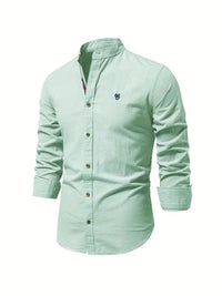 Men's Linen Shirt | Long Sleeves with Stand Collar Detail