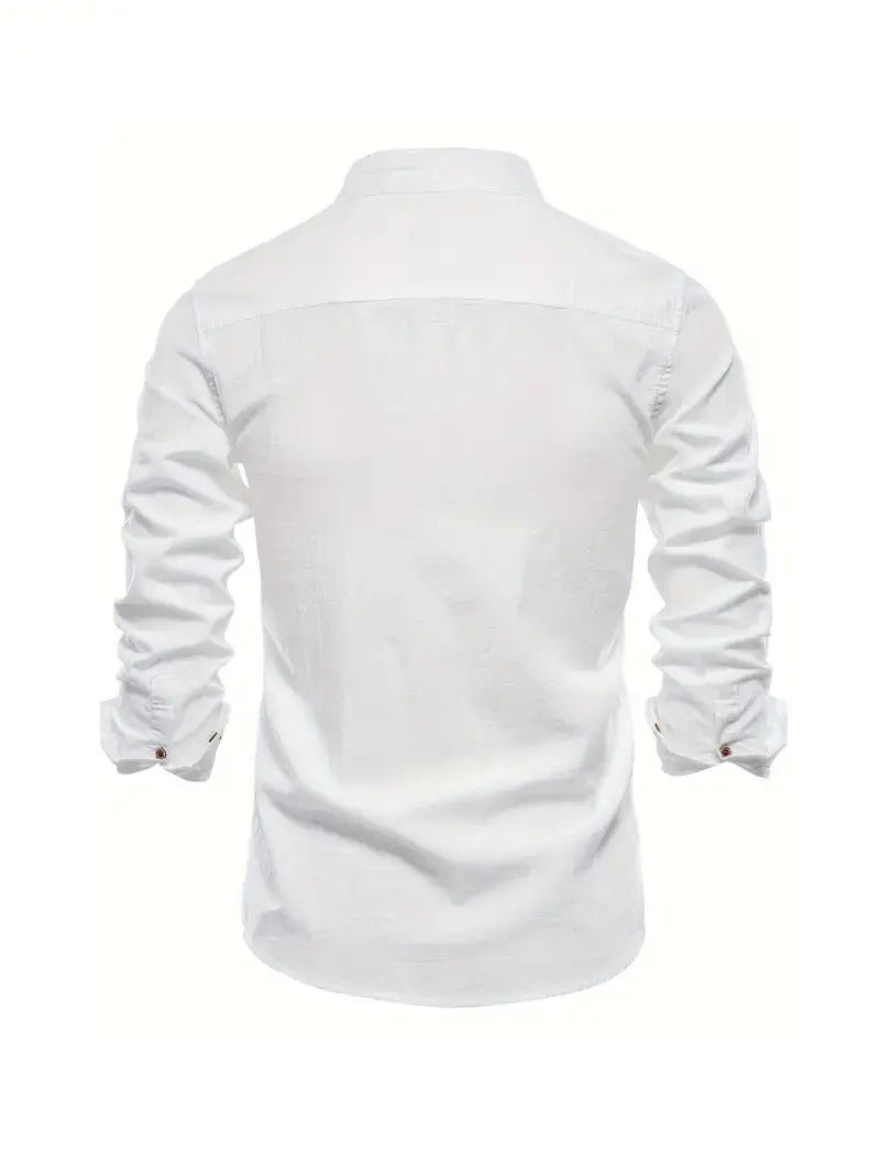 Men's Linen Shirt | Long Sleeves with Stand Collar Front