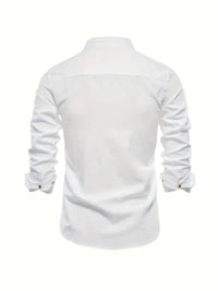 Men's Linen Shirt | Long Sleeves with Stand Collar Front