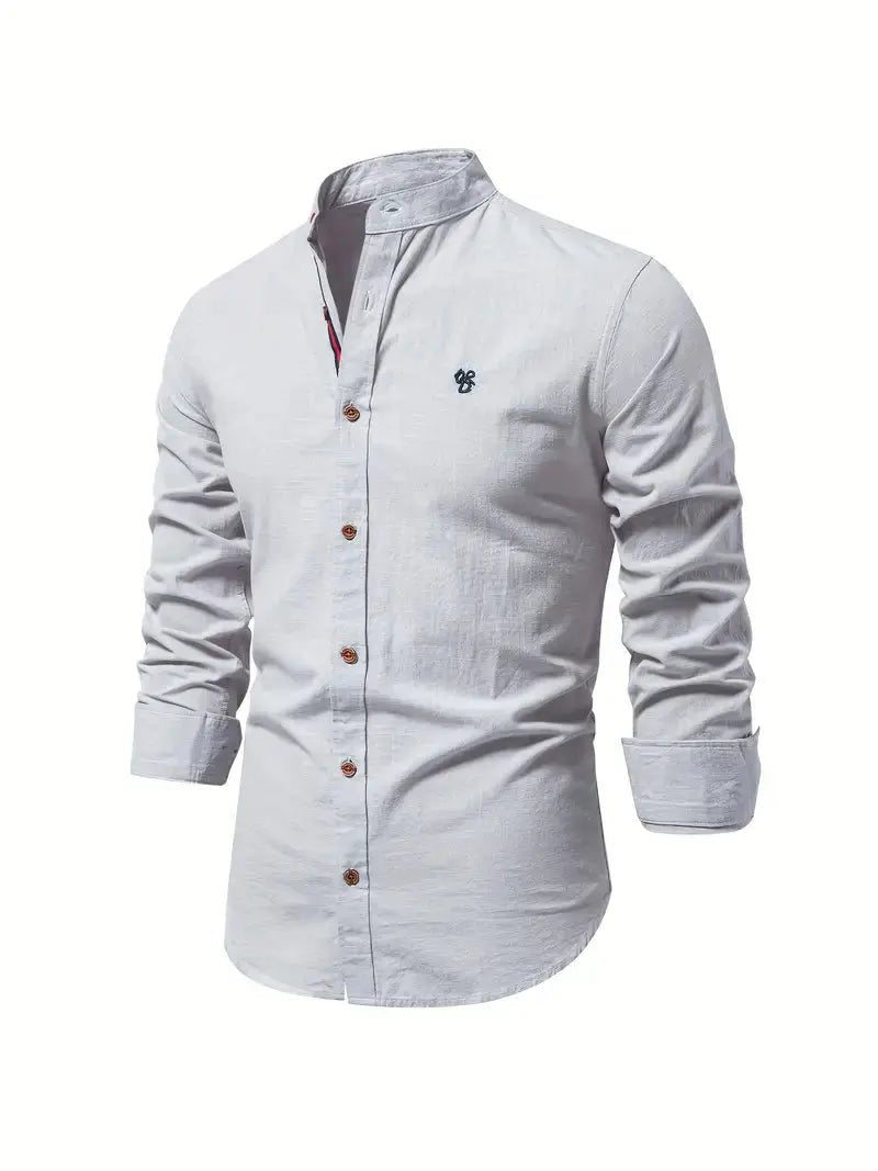 Men's Linen Shirt | Long Sleeves with Stand Collar Full