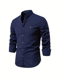 Men's Linen Shirt | Long Sleeves with Stand Collar Lifestyle