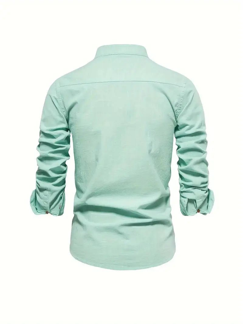 Men's Linen Shirt | Long Sleeves with Stand Collar Side