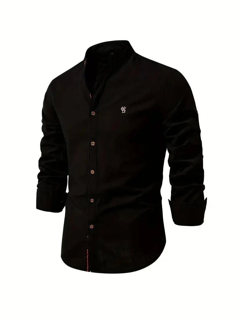 Men's Linen Shirt | Long Sleeves with Stand Collar View 12