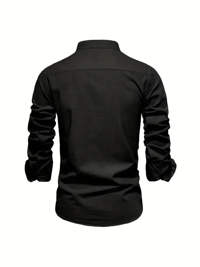 Men's Linen Shirt | Long Sleeves with Stand Collar View 13
