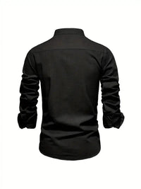 Men's Linen Shirt | Long Sleeves with Stand Collar View 13