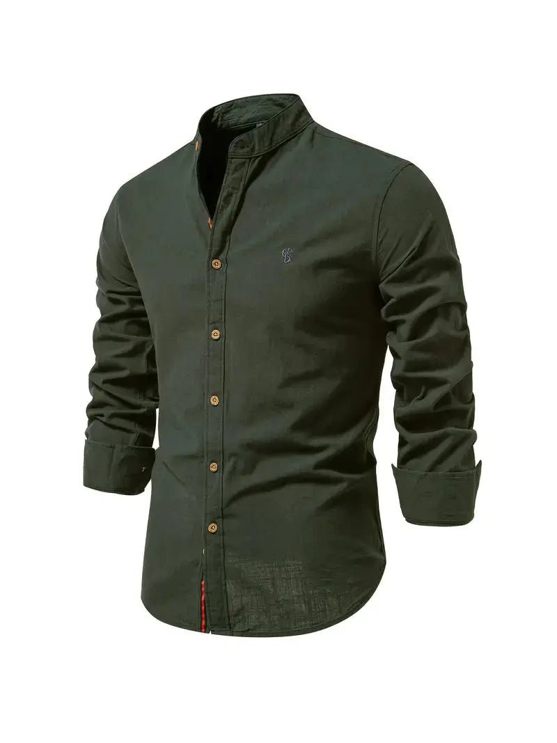 Men's Linen Shirt | Long Sleeves with Stand Collar View 14