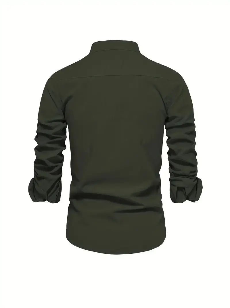 Men's Linen Shirt | Long Sleeves with Stand Collar View 15