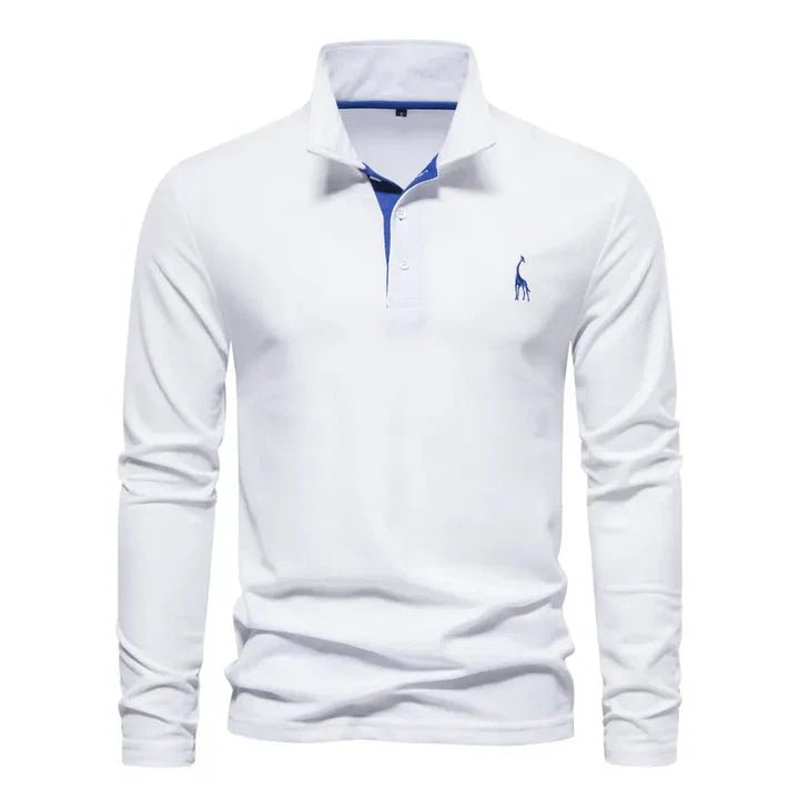 Men's Long Sleeve Polo Shirt with Classic Collar Close Up