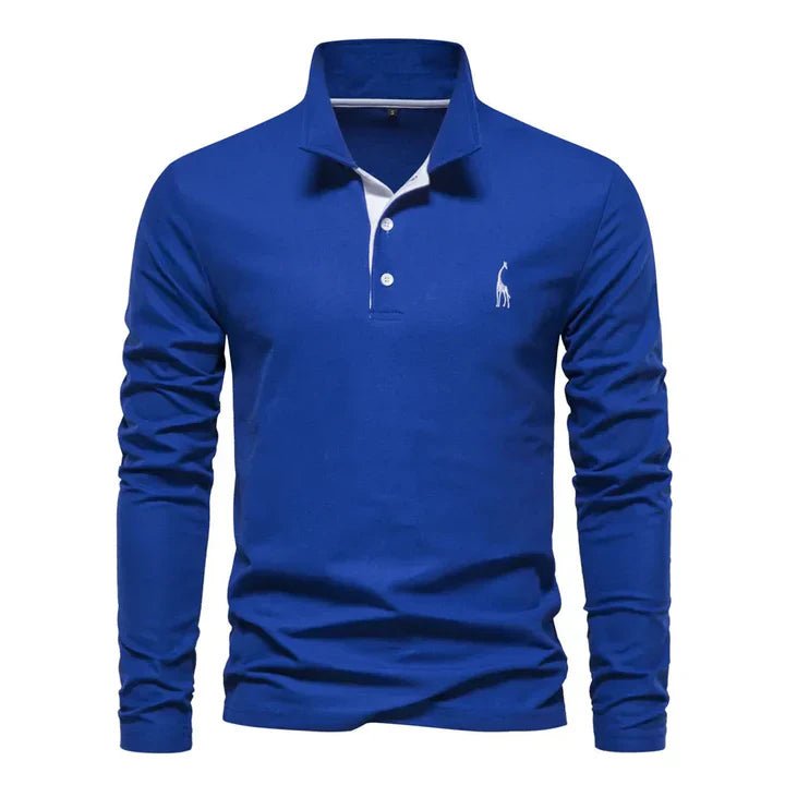 Men's Long Sleeve Polo Shirt with Classic Collar Front