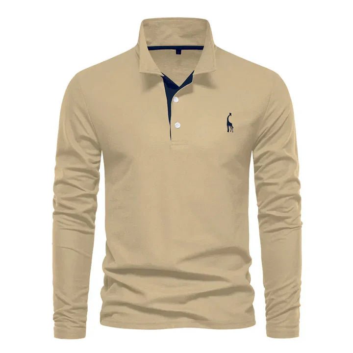 Men's Long Sleeve Polo Shirt with Classic Collar Side