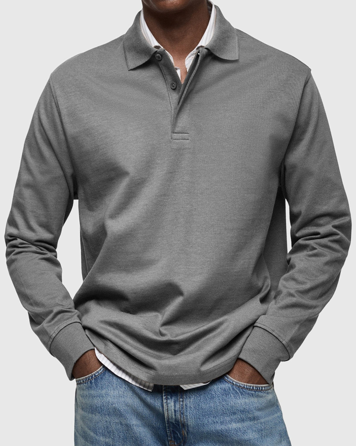 Men's Long Sleeve Polo Shirt with Ribbed Cuffs Back