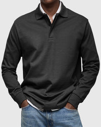 Men's Long Sleeve Polo Shirt with Ribbed Cuffs Detail