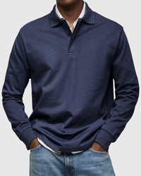 Men's Long Sleeve Polo Shirt with Ribbed Cuffs Front