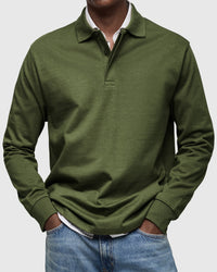 Men's Long Sleeve Polo Shirt with Ribbed Cuffs Full