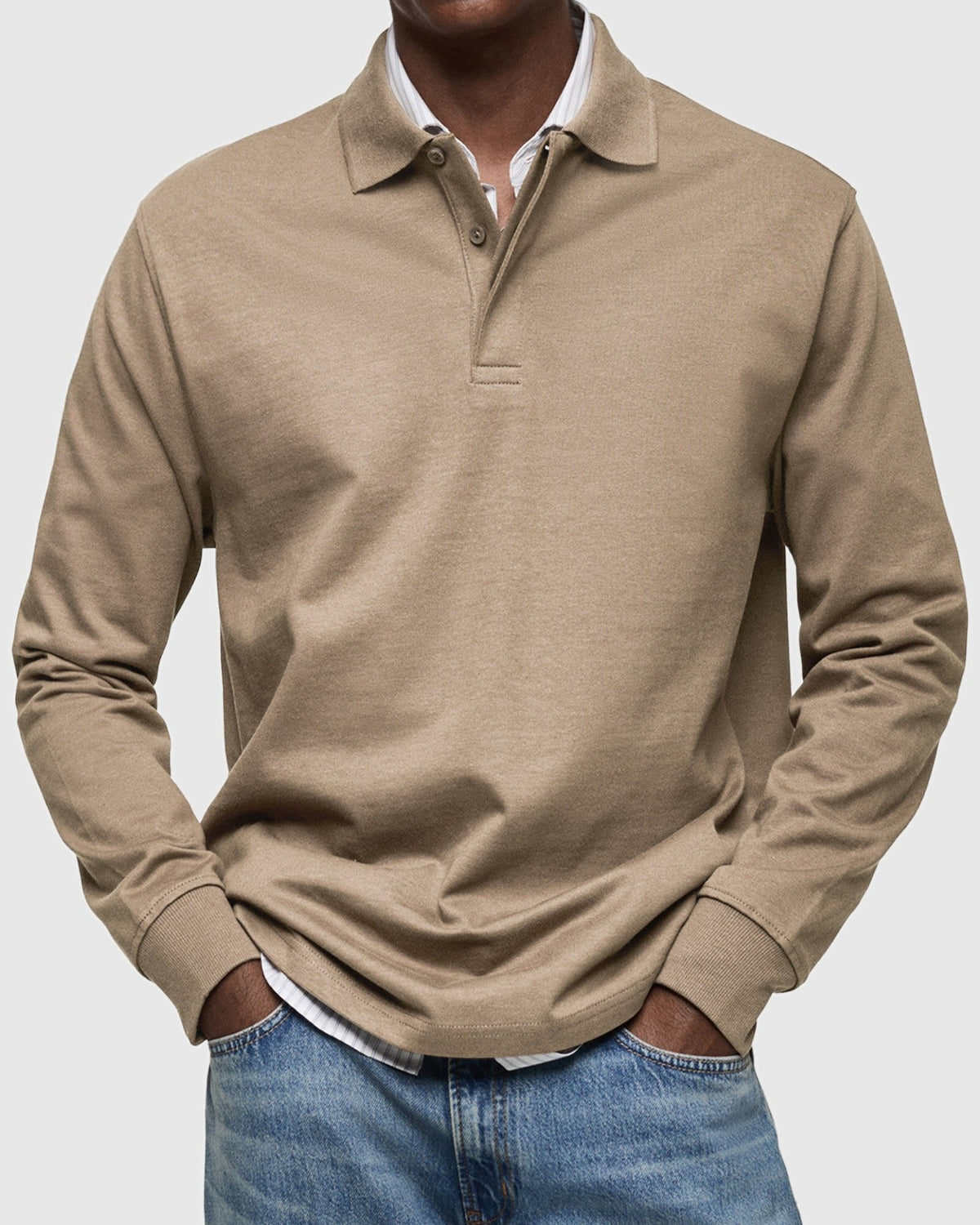 Men's Long Sleeve Polo Shirt with Ribbed Cuffs Lifestyle