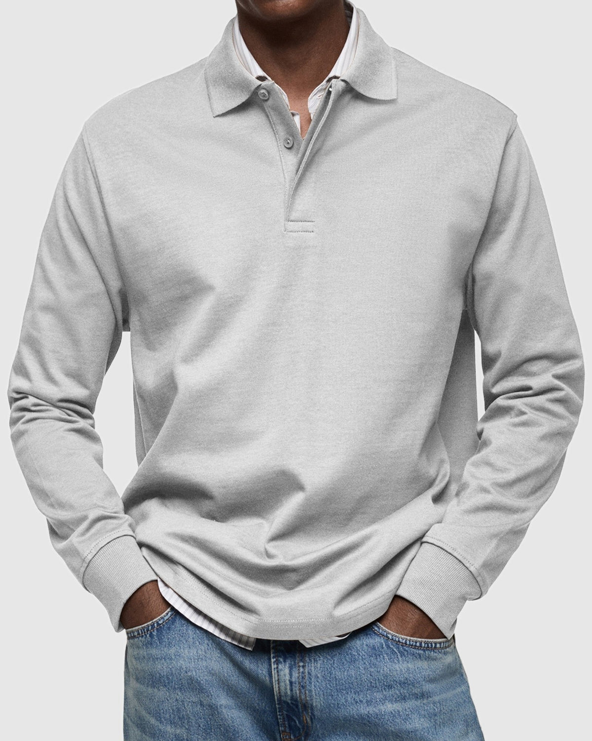 Men's Long Sleeve Polo Shirt with Ribbed Cuffs Side