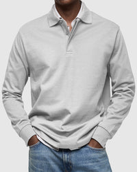 Men's Long Sleeve Polo Shirt with Ribbed Cuffs Side