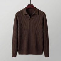 Men's Long Sleeved V-Neck Polo Shirt with Open Collar Angle