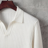 Men's Long Sleeved V-Neck Polo Shirt with Open Collar Detail