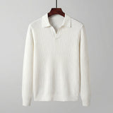 Men's Long Sleeved V-Neck Polo Shirt with Open Collar