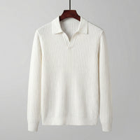 Men's Long Sleeved V-Neck Polo Shirt with Open Collar Front