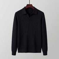 Men's Long Sleeved V-Neck Polo Shirt with Open Collar Full
