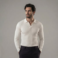Men's Long Sleeved V-Neck Polo Shirt with Open Collar Hero