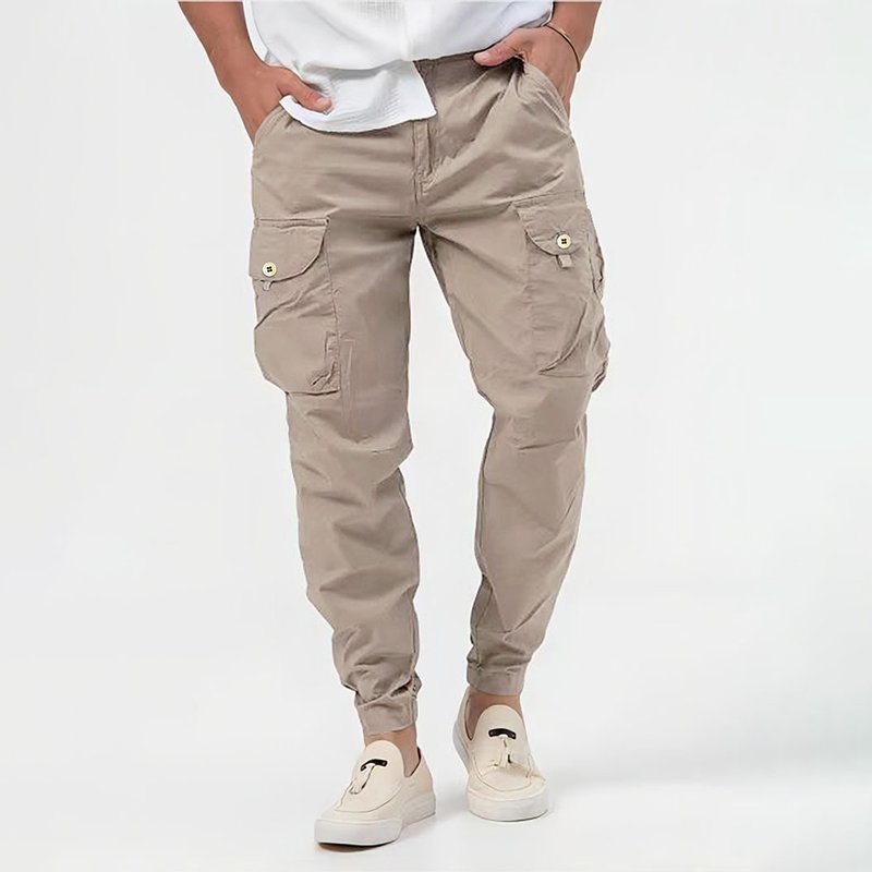 Men's Multi-Pocket Tactical Cargo Jogger Pants with Elasticated Cuffs Detail