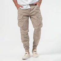 Men's Multi-Pocket Tactical Cargo Jogger Pants with Elasticated Cuffs Detail