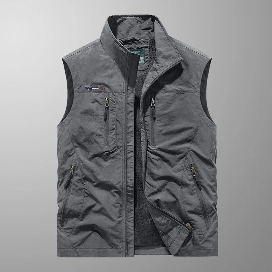 Men's Multi Pocket Utility Vest with Zip Front Close Up
