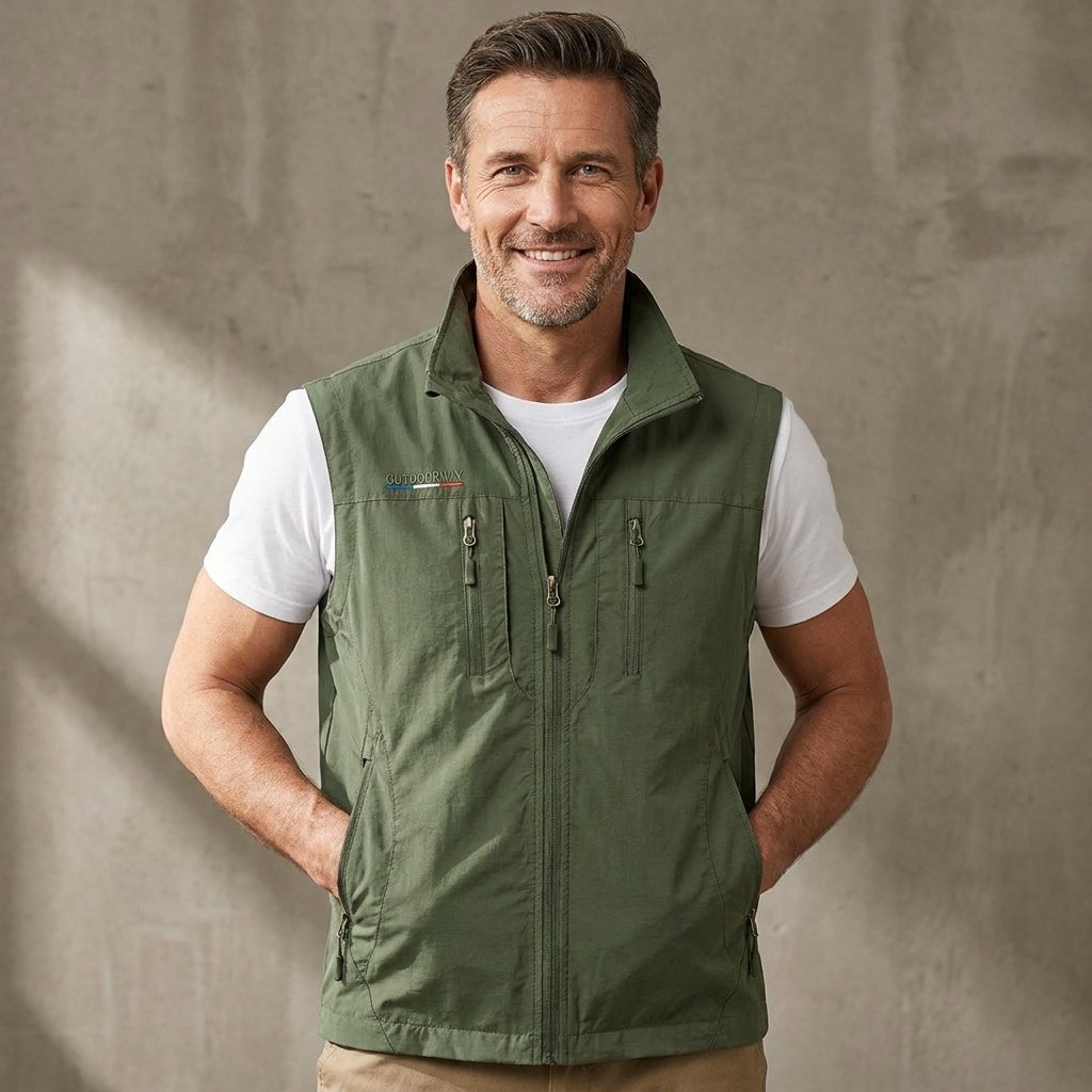 Men's Multi Pocket Utility Vest with Zip Front Front