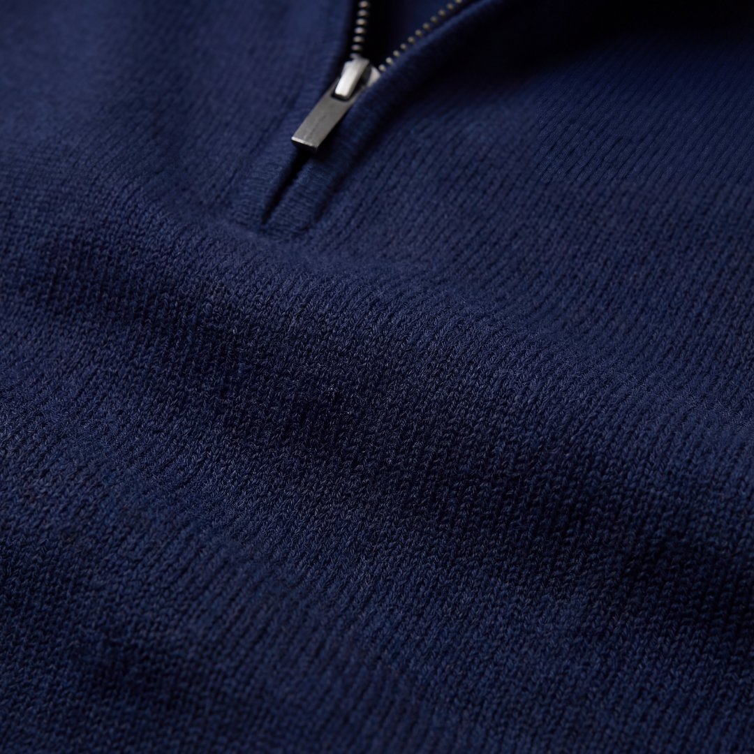 Men's Navy Half-Zip Sweater with Funnel Neck Back
