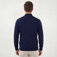 Men's Navy Half-Zip Sweater with Funnel Neck Detail