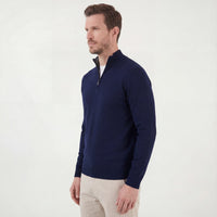 Men's Navy Half-Zip Sweater with Funnel Neck Front