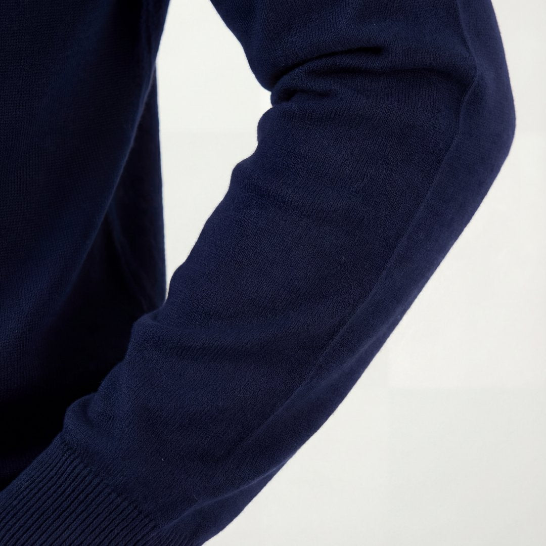 Men's Navy Half-Zip Sweater with Funnel Neck Side
