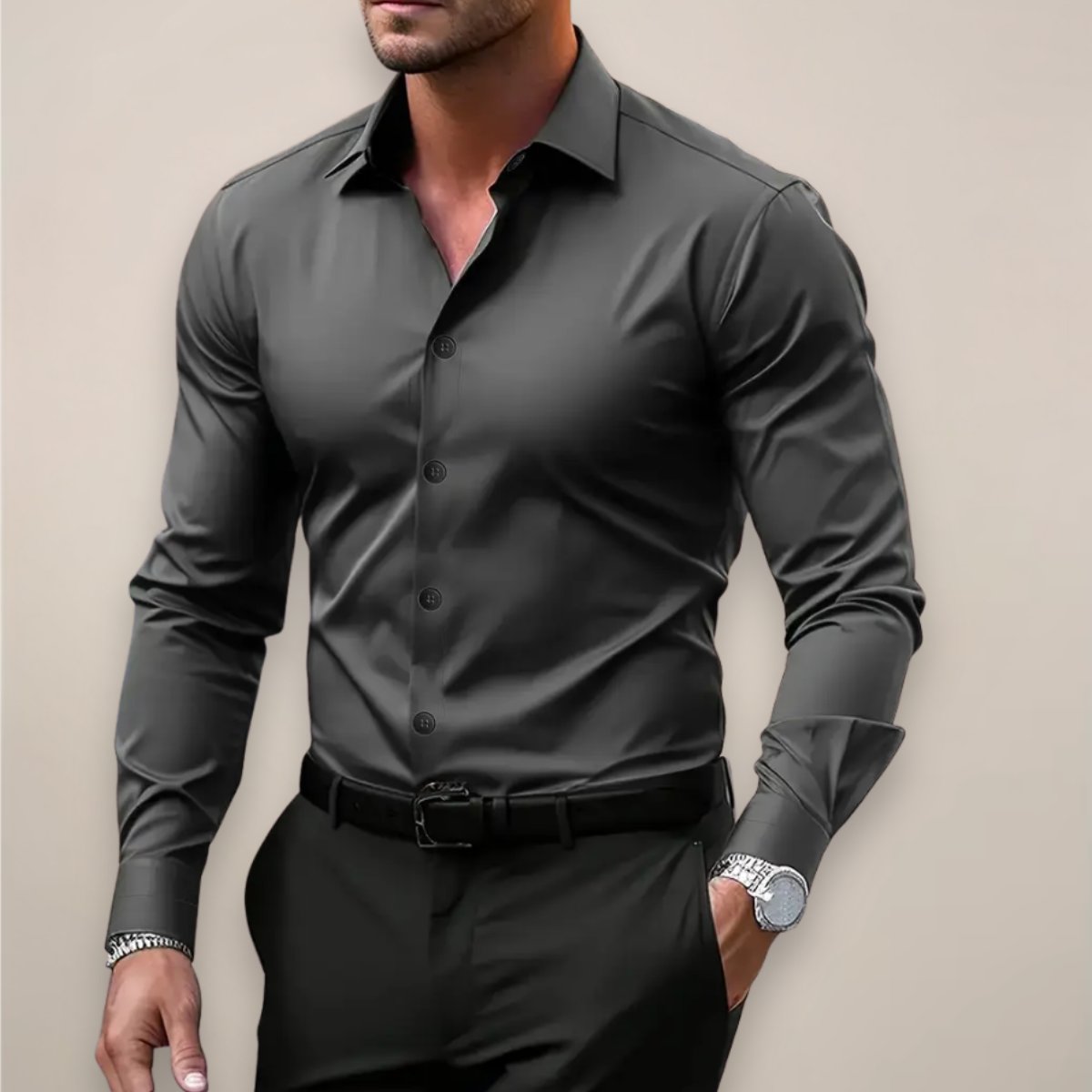 Men's Notched Collar Shirt with Smart Finish Front