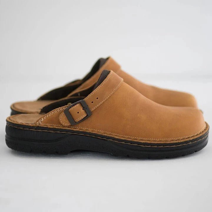 Men's Orthopedic Leather Clogs with Comfort Insole Front