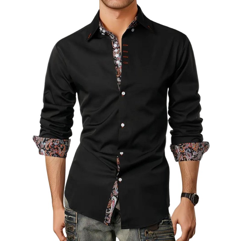 Men's Paisley Slim Fit Shirt with Contrast Trim Angle