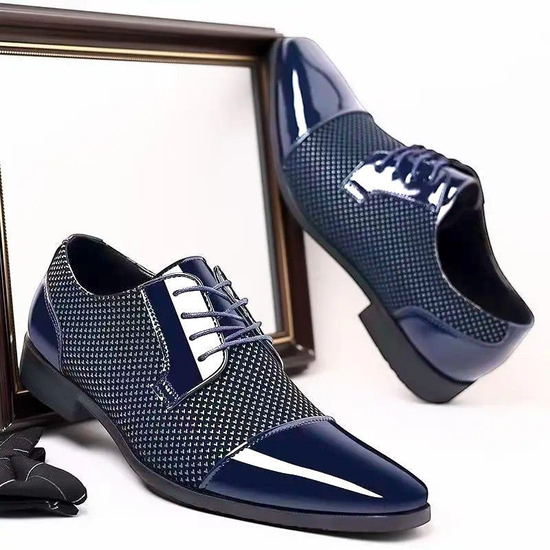 Men's Patent Cap Toe Oxford Shoes | Formal with Polished Finish Close Up