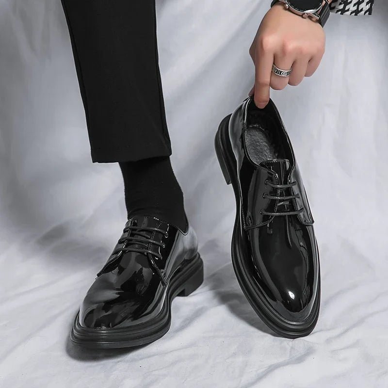 Men's Patent Derby Shoes | Formal with Polished Finish Back
