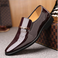 Men's Patent Leather Loafers with Metal Bar Detail Angle